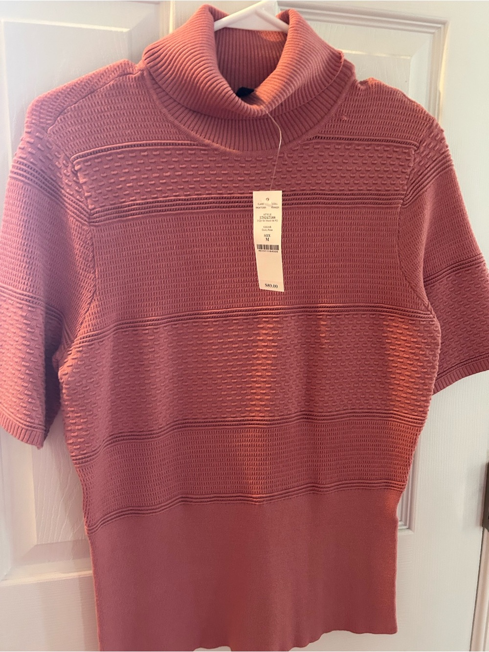 White House Black Market Women's Ribbed Turtleneck Short-Sleeve Sweater - Rose